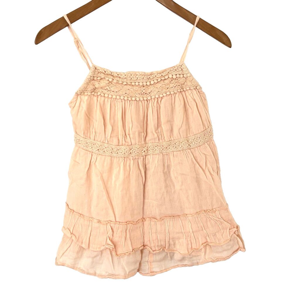 Vintage Y2K Mudd Babydoll Cami Tank Top M Pink Lace Trim Fairycore Coquette